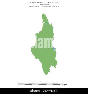 Ko Tarutao Island in der Malakka-Straße, die zu Thailand gehört, isoliert auf einer topografischen Karte im OSM-Standard mit Entfernungsskala Stockfoto