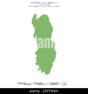 Insel Koh Kong im Golf von Thailand, die zu Kambodscha gehört, isoliert auf einer topografischen Karte im OSM-Standard mit Entfernungsskala Stockfoto