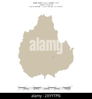 Maingy Island in der Andamanen oder Birma Sea, gehört zu Myanmar, isoliert auf einer topografischen Karte im OSM-Standard, mit Entfernungsskala Stockfoto