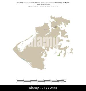 Ilha Orango im Nordatlantik, das zu Guinea-Bissau gehört, isoliert auf einer topographischen Karte im OSM-Standard, mit Entfernungsskala Stockfoto