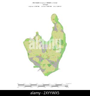 Oder Insel im Kattegat, die zu Dänemark gehört, isoliert auf einer topografischen Karte im OSM-Standard mit Entfernungsskala Stockfoto