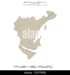 Pambane Island im Mosambik-Kanal, das zu Mosambik gehört, isoliert auf einer topografischen Karte im OSM-Standard mit Entfernungsskala Stockfoto