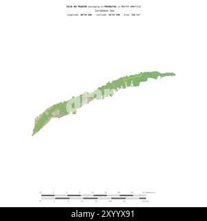 Isla de Roatan in der Karibik, gehört zu Honduras, isoliert auf einer topografischen Karte im OSM-Standard mit Entfernungsskala Stockfoto