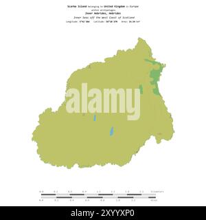 Scarba Island in den Inneren Meeren vor der Westküste Schottlands, die zum Vereinigten Königreich gehört, isoliert auf einer topografischen Karte im OSM-Standardstil, mit d Stockfoto