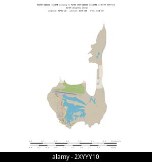 South Caicos Island im Nordatlantik, die zu den Turks- und Caicosinseln gehört, isoliert auf einer topografischen Karte im OSM-Standardstil, mit distan Stockfoto