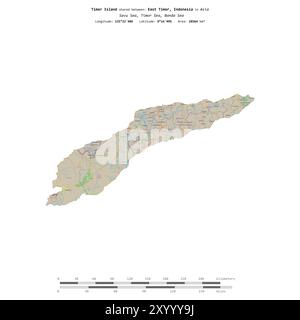 Timor Island in der Savu-See, geteilt zwischen Ost-Timor, Indonesien, isoliert auf einer topografischen Karte im OSM-Standard, mit Entfernungsskala Stockfoto