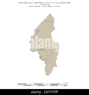 Tinian Island in der Philippinischen See, die zu den Vereinigten Staaten gehört, isoliert auf einer topografischen Karte im OSM-Standard mit Entfernungsskala Stockfoto