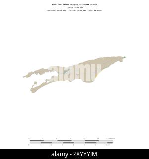 Vinh Thuc Insel im Südchinesischen Meer, zu Vietnam gehört, isoliert auf einer topografischen Karte im OSM-Standard mit Entfernungsskala Stockfoto
