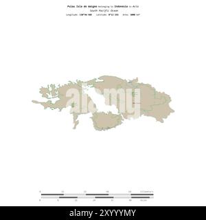 Pulau Isla de Waigeo im Südpazifik, das zu Indonesien gehört, isoliert auf einer topografischen Karte im OSM-Standardstil mit Entfernungsskala Stockfoto