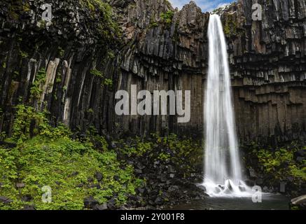 Svartifoss Wasserfall im Skaftafell Nationalpark Island an einem Sommertag Stockfoto