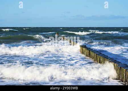 An einem stürmischen Tag an der Ostseeküste Stockfoto