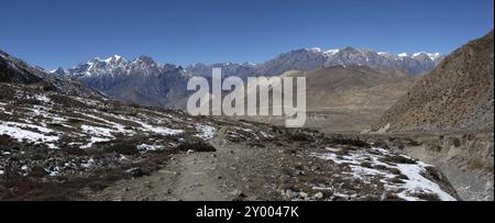 Fußweg der Annapurna-Runde, Landschaft in der Nähe von Manang Stockfoto