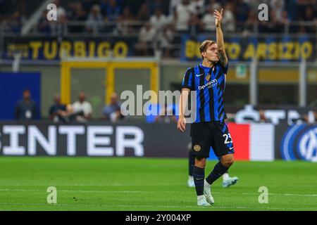 Nicolo Barella vom FC Internazionale wurde 2024/25 im Giuseppe Meazza Stadion beim Fußballspiel der Serie A zwischen dem FC Internazionale und Atalanta BC gesehen. Endstand; Inter 4:0 Atalanta. Stockfoto