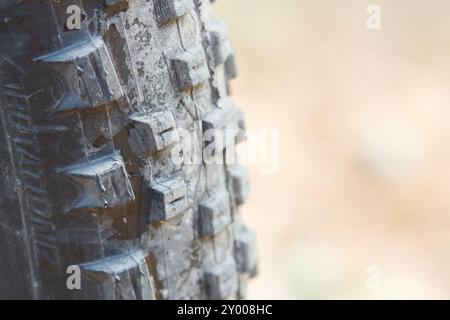 Mountainbike-Reifen aus nächster Nähe Stockfoto