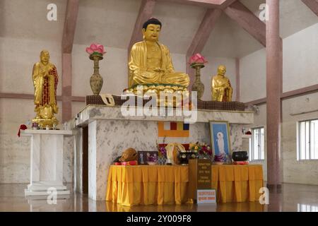 Lumbini, Nepal, 26. November 2014: Foto von Buddha-Statuen im französischen Tempel in Asien Stockfoto