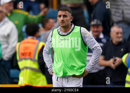 London, Großbritannien. 31. August 2024. Sheffield Wednesday Verteidiger Pol Valentín (14) reagiert auf das Tor von Millwall Josh Coburn während des Spiels Millwall FC gegen Sheffield Wednesday FC SKY Bet EFL Championship im den, London, England, Großbritannien am 31. August 2024 Credit: Every Second Media/Alamy Live News Stockfoto
