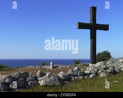 Während des Napoleonischen Krieges war Hanoe die Basis für die Manöver der britischen Marine in der Ostsee. Der englische Friedhof, der sich oben befindet Stockfoto