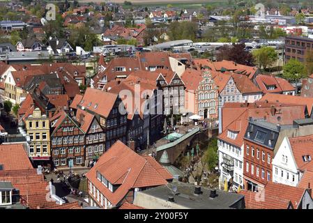 Europa, Deutschland, Niedersachsen, Stade, Metropolregion Hamburg, Hansestadt, Alststadt, Blick von oben auf den Hansehafen, Hamburg, Hamburg, Stockfoto