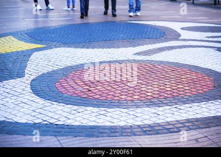 Mosaik des Künstlers Joan Miro auf den Ramblas in Barcelona, Spanien, Europa Stockfoto