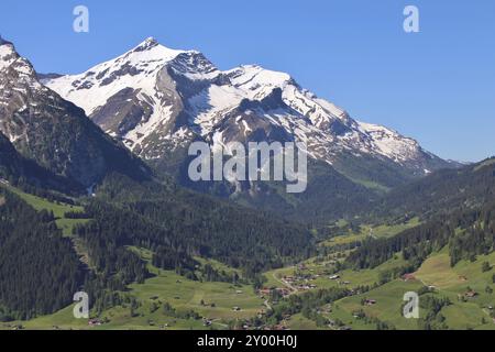 Schneebedeckte Mt Oldenhorn, Frühjahr Szene in den Schweizer Alpen Stockfoto