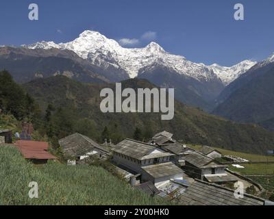 Blick von Ghandruk, Annapurna South Stockfoto