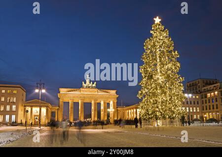 Berlin pariser platz und brandenburger Tor im Winter mit weihnachtsbaum Stockfoto