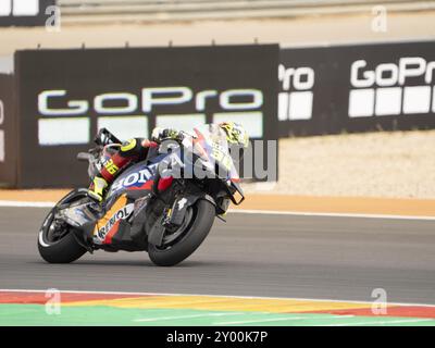 36 Joan mir (Spa-Repsol Honda Team) während des Moto Grand Prix GoPro des Aragon Sprint Race MotoGP Samstag, MotoGP of Spain auf dem Motorland Circuit in Alcaniz am 31. August 2024 in Alcaniz, Spanien. Stockfoto