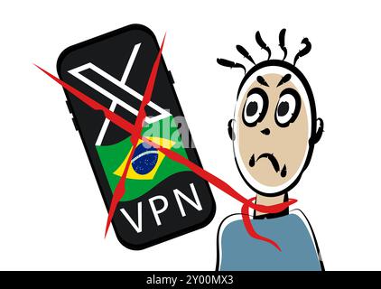 2024. Die Sperrung von Twitter (X) in Brasilien und das Verbot von Versuchen, die Sperrung des sozialen Netzwerks über ein VPN zu umgehen. Stockfoto