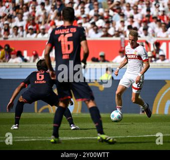 Stuttgart, Deutschland. 31. August 2024. Chris Fuehrich VfB Stuttgart (27) Aktion am Ball VfB Stuttgart vs. 1. FSV MAINZ 05 31.08.2024 DFL-VORSCHRIFTEN VERBIETEN DIE VERWENDUNG VON FOTOGRAFIEN ALS BILDSEQUENZEN UND/ODER QUASI-VIDEO/DPA/ALAMY LIVE NEWS Stockfoto