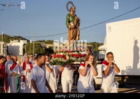 Prozession der Fischer mit dem Bild von Sant Pere, Port d'Alcudia, Mallorca, Balearen, Spanien, Europa Stockfoto