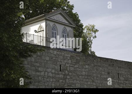 Gartenschuppen auf dem Zinnen in Mühlhausen Stockfoto