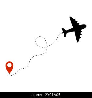 Flugzeug fliegt von Punkt Symbol Farbe isoliert auf weißem Hintergrund Stock Vektor