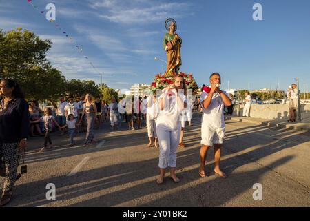 Prozession der Fischer mit dem Bild von Sant Pere, Port d'Alcudia, Mallorca, Balearen, Spanien, Europa Stockfoto