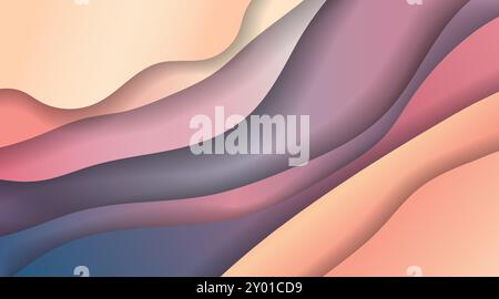 Abstrakter gewellter mehrfarbiger Hintergrund mit glatten, fließenden Linien in weichen Pastelltönen. Das Design sorgt für eine beruhigende und ästhetische Atmosphäre Stock Vektor