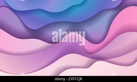 Abstraktes Design mit mehrschichtigen Wellenmustern in violetten, blauen und rosafarbenen Tönen vor einem glatten Hintergrund. Konzept moderner, fließender Kunst Stock Vektor