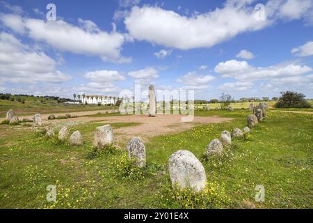 Conjunto de Menhires, Cromlech de Xerez, Monsaraz, Alentejo, Portugal, Europa Stockfoto