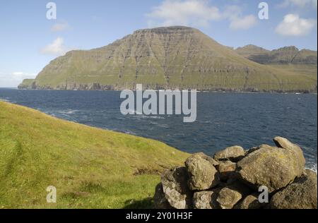 Küste in der Nähe von Muli, Bordoy Insel mit Blick auf Vidoy Island, Faroer Inseln Stockfoto