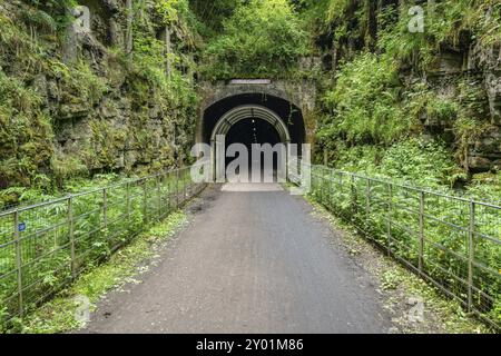 Der Eingang zu den Grabstein Tunnel, in der Nähe der Monsal Kopf in den East Midlands, Derbyshire, Peak District, England, Großbritannien Stockfoto