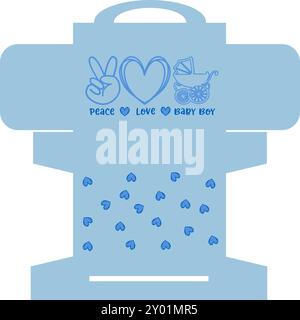 Druckbare Vorlage Koffer Box - DIY-Gefälligkeiten für Geburtstage, Babyduschen, kleine Geschenke. Drucken, Schneiden, kein Klebstoff erforderlich – hellblau Stock Vektor