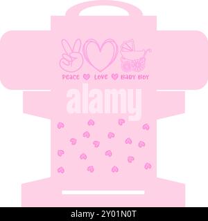 Druckbare Vorlage Koffer Box - DIY-Gefälligkeiten für Geburtstage, Babyduschen, kleine Geschenke. Drucken, Schneiden, kein Klebstoff erforderlich – rosa Stock Vektor