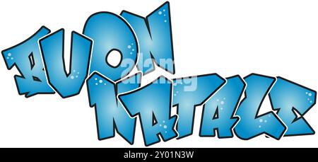 buon Natale - Frohe Weihnachten - Graffiti-Stil Street Art Cool Font, vollständig editierbar. Farbe: Hellblau Stock Vektor