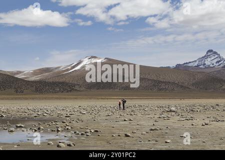 Sajama-Nationalpark, Bolivien, 27. Oktober 2015: Touristen wandern im Sajama-Nationalpark, Südamerika Stockfoto