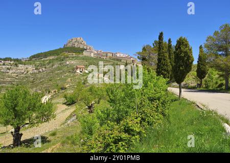 Die alte mittelalterliche Stadt Morella, Castellon in Spanien, die alte mittelalterliche Stadt Morella, Castellon in Spanien Stockfoto