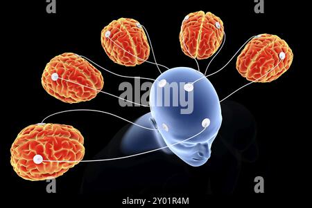 Konzeptuelles Bild der Multi-Hirn-Verarbeitung Stockfoto