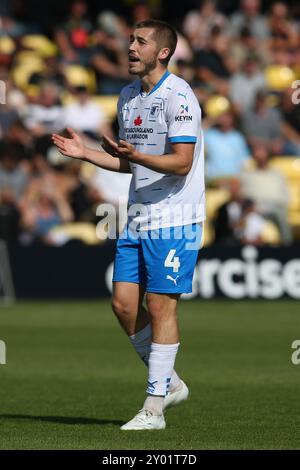 Barrow's Dean Campbell zeigt Niedergeschlagenheit während des Spiels der Sky Bet League 2 zwischen Harrogate Town und Barrow in der Wetherby Road, Harrogate am Samstag, den 31. August 2024. (Foto: Michael Driver | MI News) Credit: MI News & Sport /Alamy Live News Stockfoto