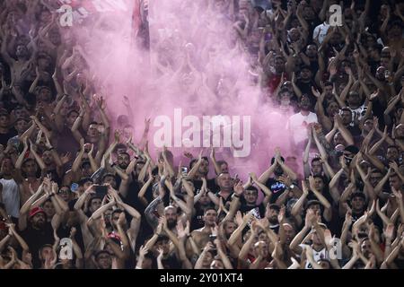 Rom, Italien. 31. August 2024. Anhänger Mailand während des Fußballspiels der Serie A zwischen der SS Lazio und dem AC Milan im Stadio Olimpico in Rom, Italien. Quelle: FEDERICO PROIETTI Stockfoto