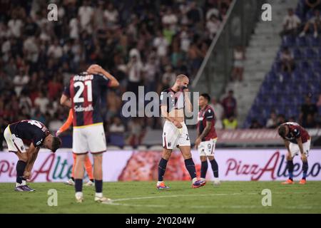 Bologna, Italien. 31. August 2024. Die Spieler von Bologna mit Kopf nach unten am Ende des Spiels der Serie A Enilive 2024/2025 zwischen Bologna und Empoli - Serie A Enilive im Renato DallÕAra Stadion - Sport, Fußball - Bologna, Italien - Samstag, 31. August 2024 (Foto: Massimo Paolone/LaPresse) Credit: LaPresse/Alamy Live News Stockfoto