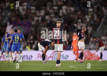 Bologna, Italien. 31. August 2024. Die Spieler von Bologna mit Kopf nach unten am Ende des Spiels der Serie A Enilive 2024/2025 zwischen Bologna und Empoli - Serie A Enilive im Renato DallÕAra Stadion - Sport, Fußball - Bologna, Italien - Samstag, 31. August 2024 (Foto: Massimo Paolone/LaPresse) Credit: LaPresse/Alamy Live News Stockfoto