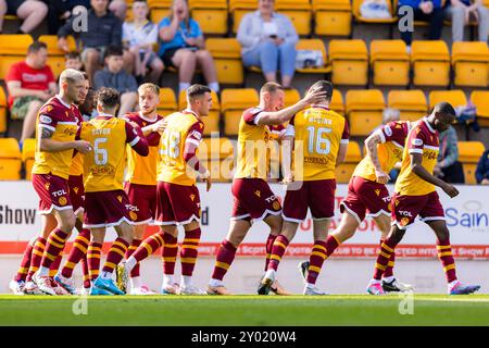 Perth, Schottland. 31. August 2024. Motherwell feiert das erste Tor des Spiels St Johnstone gegen Motherwell - Scottish Premiership Credit: Raymond Davies / Alamy Live News Stockfoto