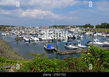 Sandwich Marina, voller Boote auf Cape Cod, USA Stockfoto